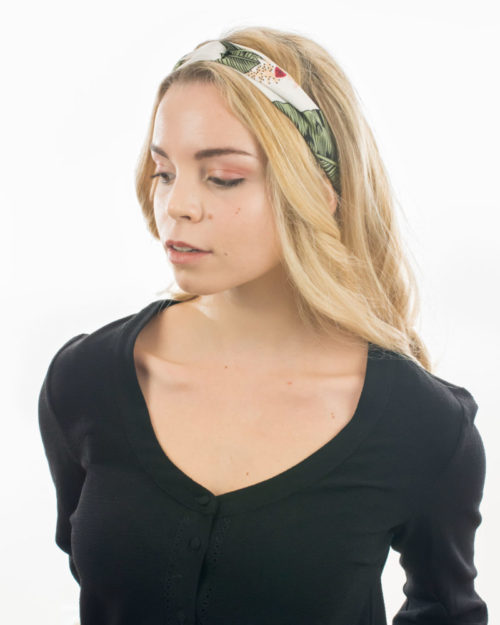 bandeau cheveux femme blanc vert avec feuille