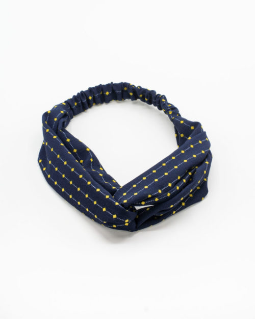 Headband bleu marine à points jaunes pour femme