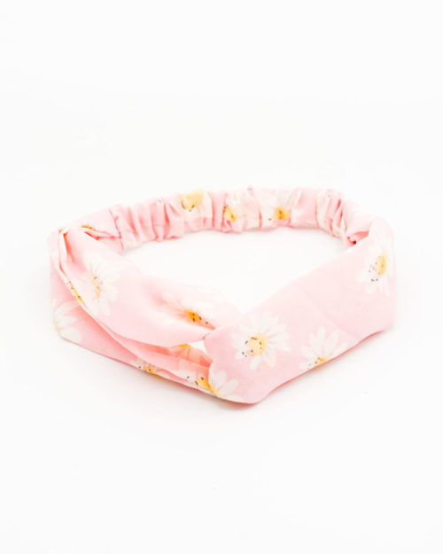 Headband rose à fleurs blanches