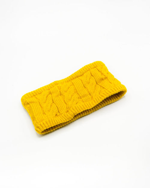 headband tricot jaune à doublure fourrure