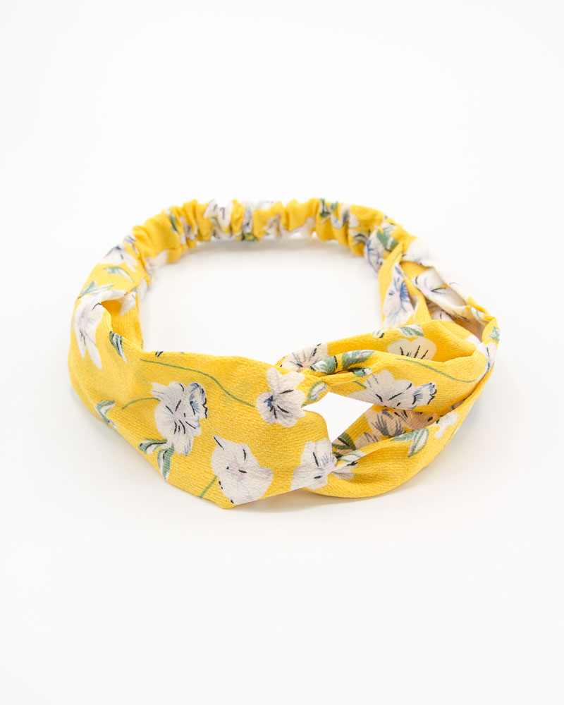 bandeau cheveux femme jaune à fleurs blanches