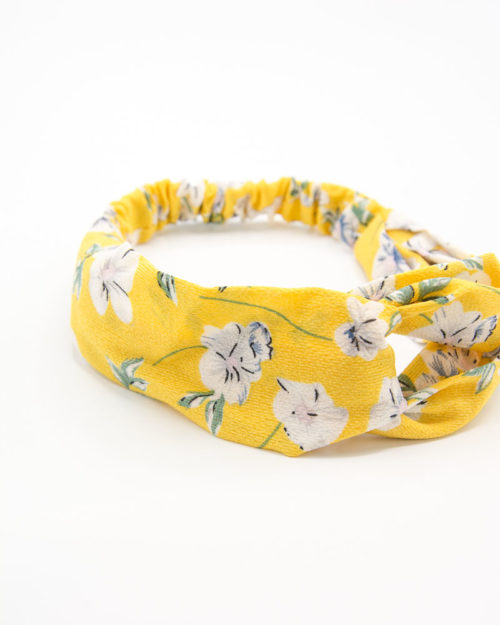 bandeau de tête jaune à fleurs blanches