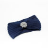 bandeau de tête tricot bleu à fleur ronde en strass