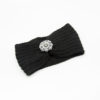 bandeau de tête tricot noir à fleur ronde en strass