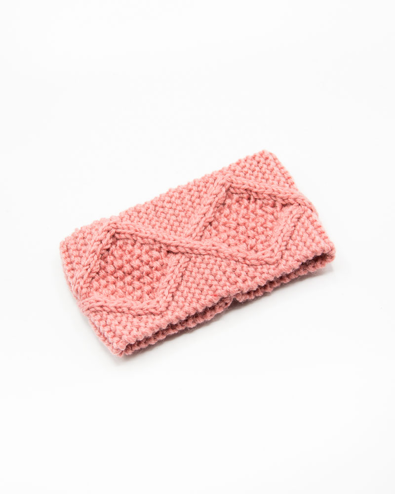 bandeau rose pour femme en tricot avec des losanges