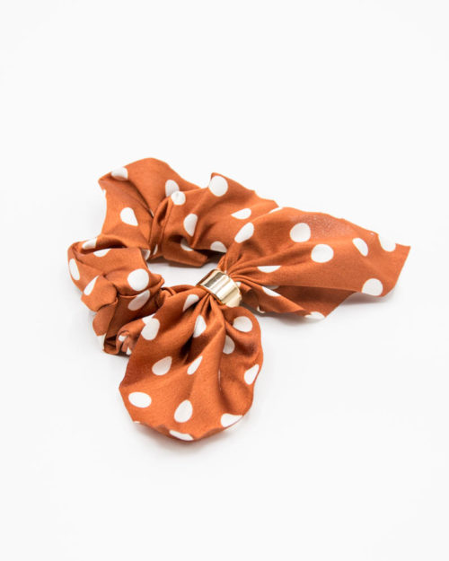 chouchou foulard court orange à pois