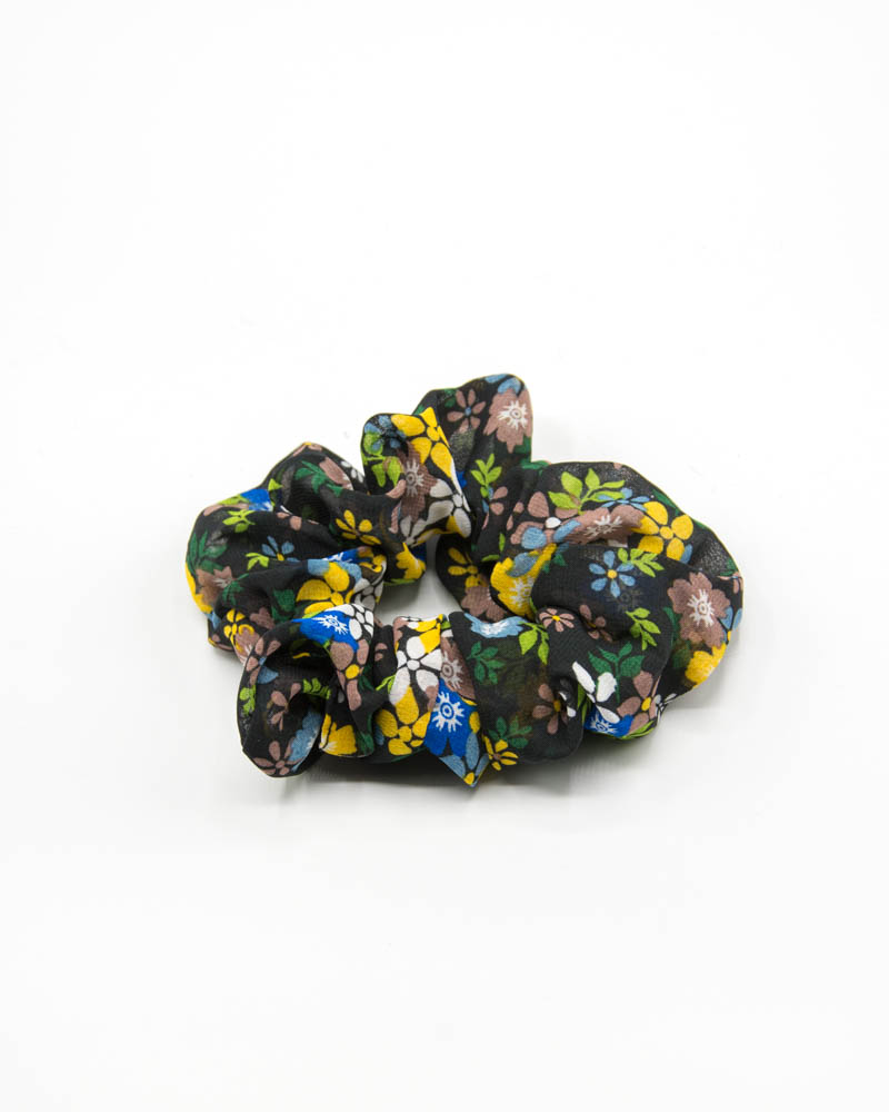 chouchou noir à petites fleurs multicolores