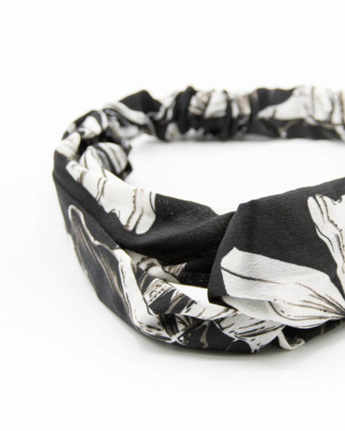 Headband noir à feuilles blanches