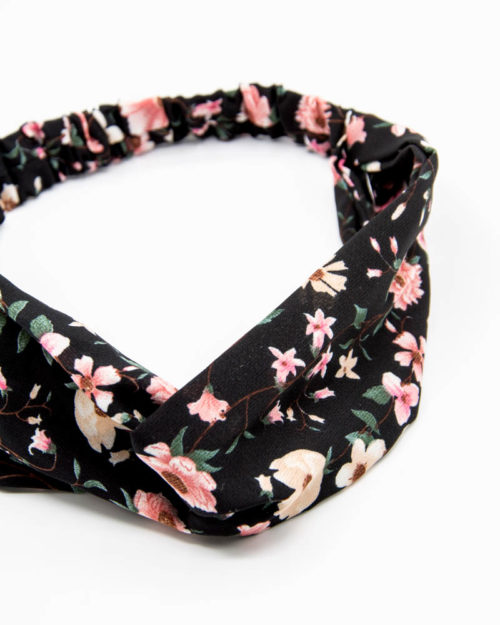 headband noir à fleurs roses pour femme