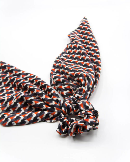chouchou foulard géométrique orange gris noir pour femme