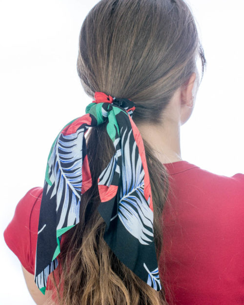 chouchou foulard tropical noir rouge et vert