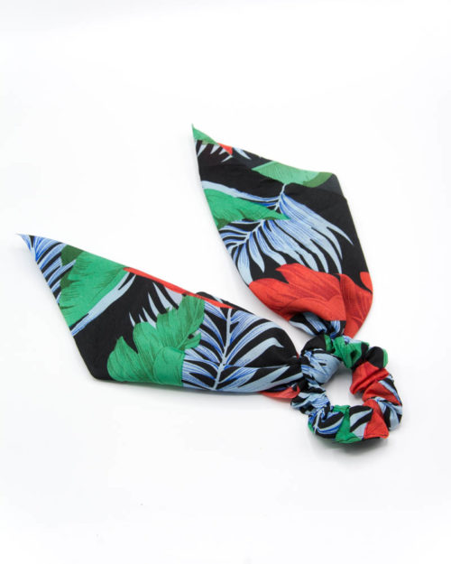 chouchou foulard tropical vert noir rouge