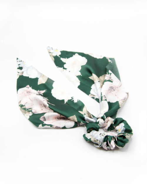 chouchou foulard vert à fleurs