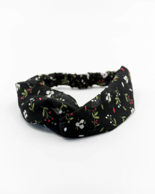 headband noir à fleurs blanches et rouges