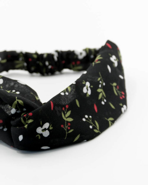 headband noir à fleurs blanches et rouges pour femme